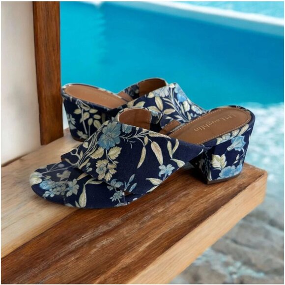 MCLAUGHLIN Blue White Floral Sandals Heels 7 - Picture 1 of 6